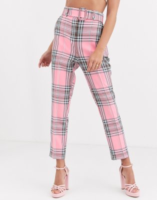 pink plaid trousers