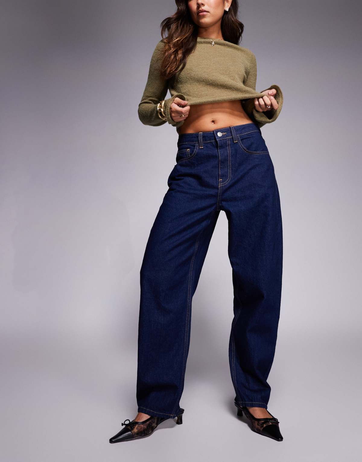 ASOS DESIGN high waist cropped barrel jean in rinse wash