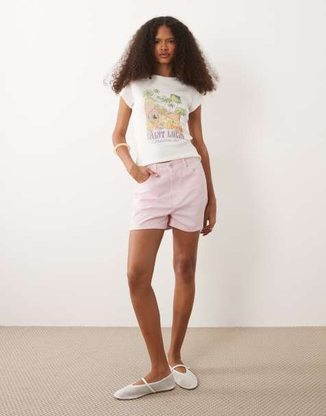 ASOS DESIGN high waist denim shorts in pink - view 1