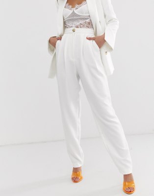 white high waisted tapered trousers