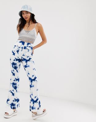 blue tie dye flare pants