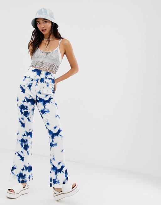 ASOS DESIGN high waist flare trouser in tie dye print | ASOS