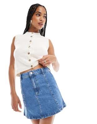 Asos Design High Waist Flared Hem Mini Skirt - Part Of A Set-blue
