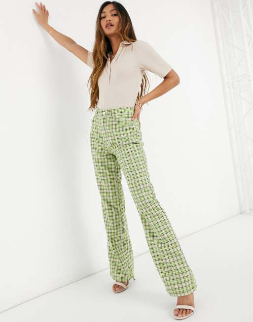 Women High Waist Flare Pants Leopard Plaid Wide Leg Bell Bottom Trousers  Pant Clothes