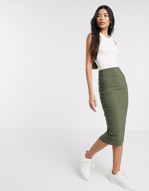 ASOS DESIGN high waist longerline pencil skirt