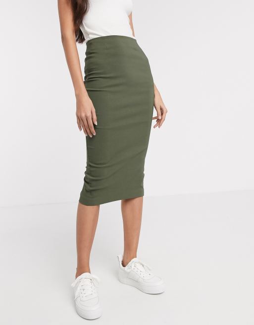 ASOS DESIGN high waist pencil skirt in green