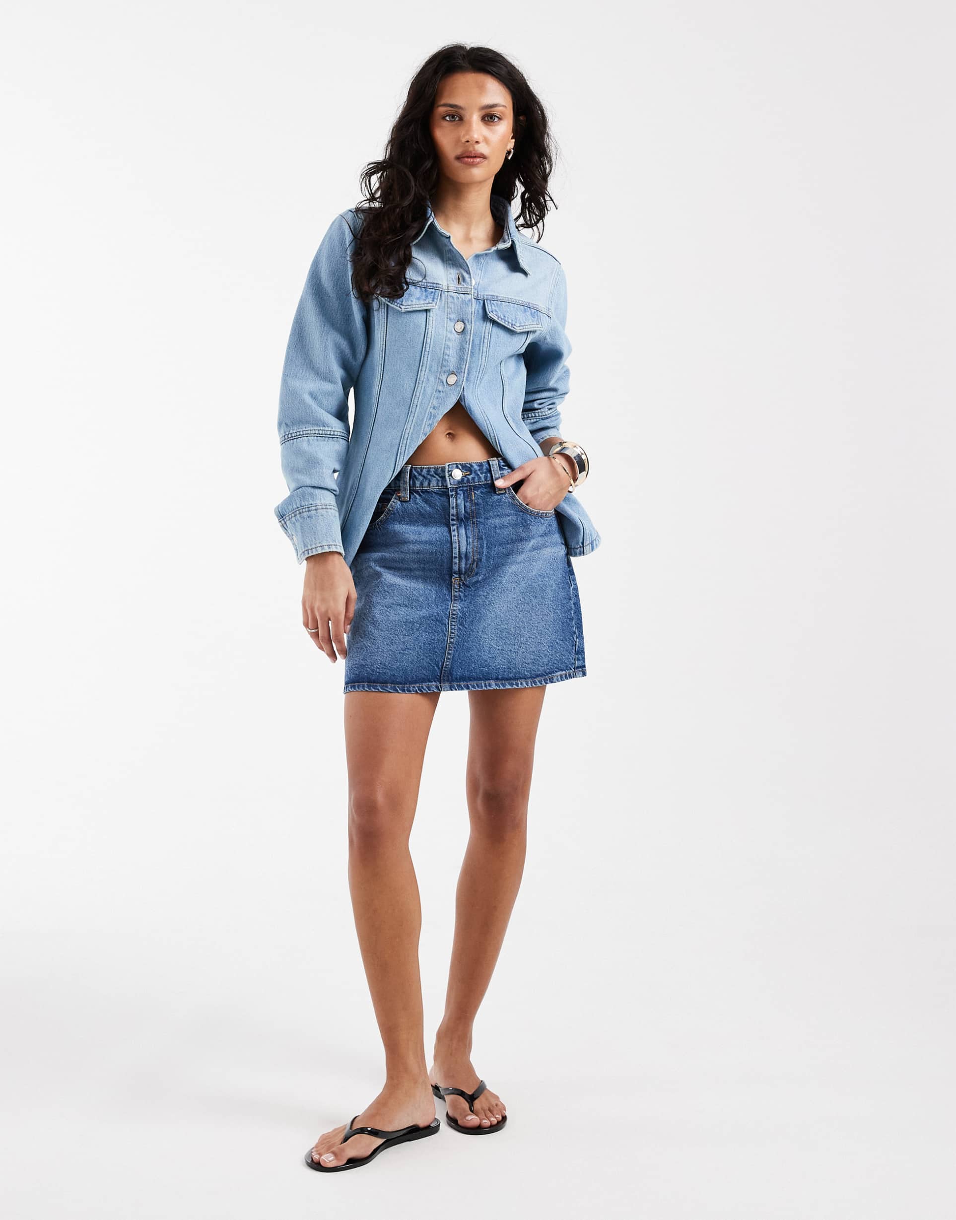 asos design high waist mini skirt in vintage blue