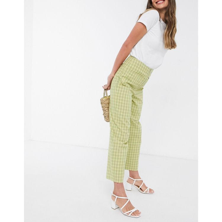 ASOS DESIGN Tall straight ankle suit pants in green check