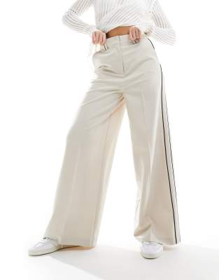 ASOS DESIGN high waist pants with side stripe in stone