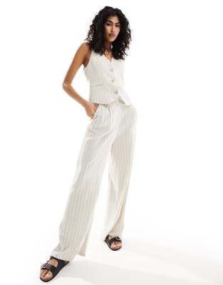 Asos Design High Waist Seam Detail Linen Mix Pants In Stripe-multi