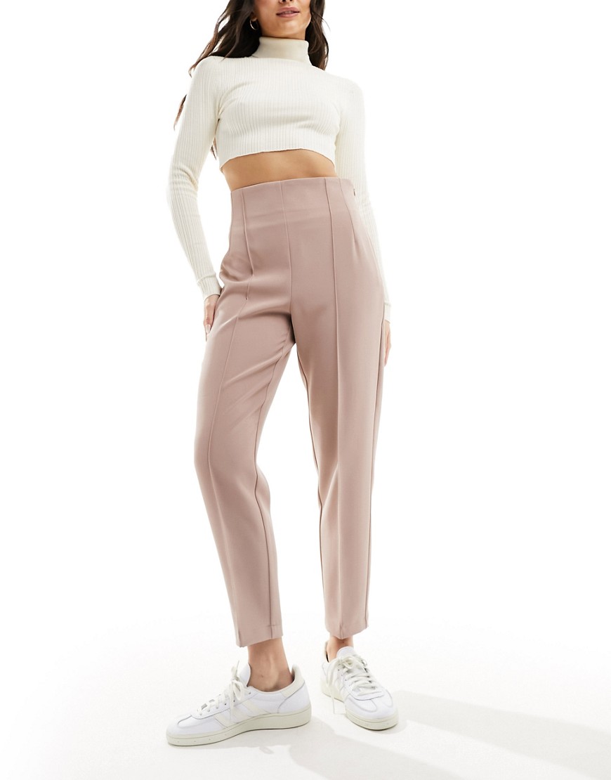 high waist seamed detail tailored pants in mink-Pink