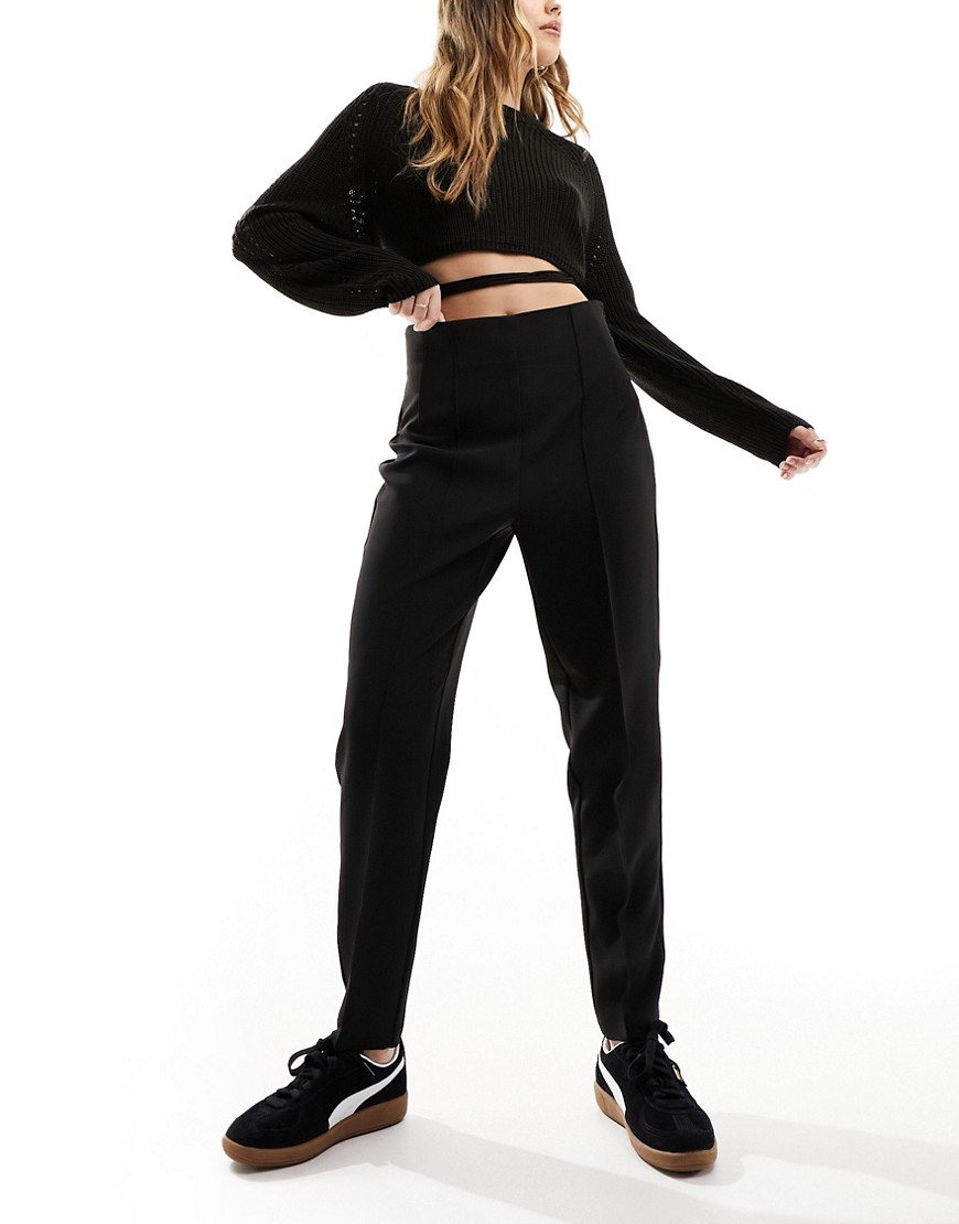 ASOS DESIGN high waist seamed detail tailored trouser in black
