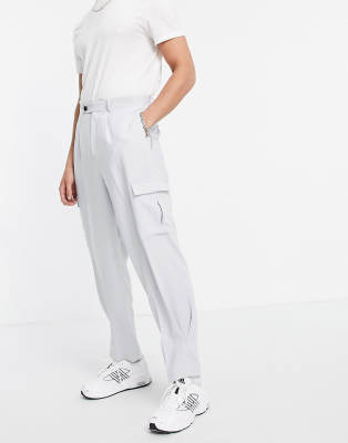 asos ASOS DESIGN high waist slim cargo smart trouser in grey crepe