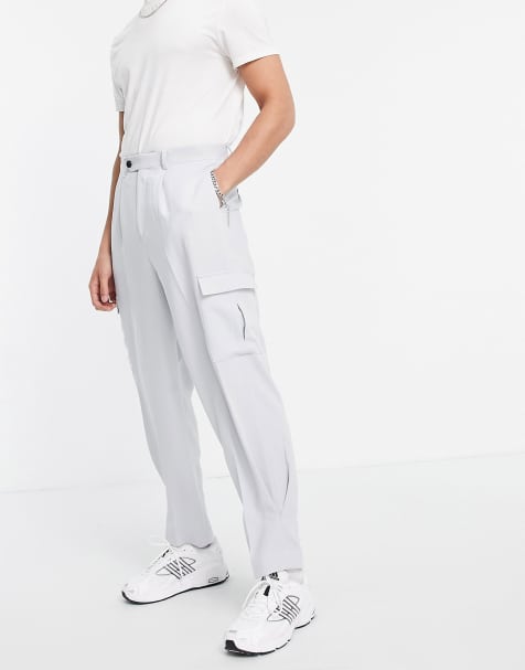 ASOS DESIGN high waist slim cargo smart trouser in grey crepe