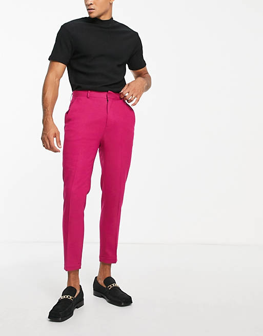 Suits high waist slim crepe smart trousers in fuchsia 