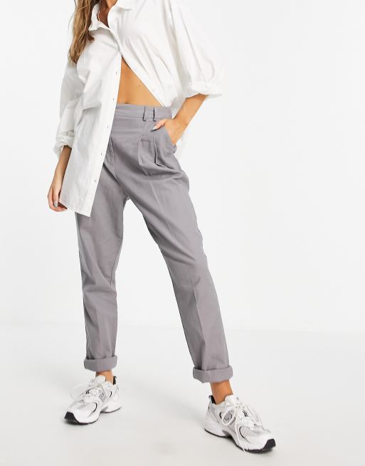 ASOS DESIGN high waist slim peg pants in grey linen | ASOS