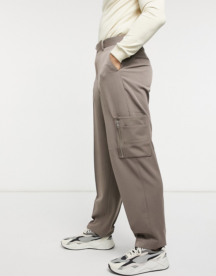 ASOS DESIGN high waist slim smart pant with cargo pocket in brown