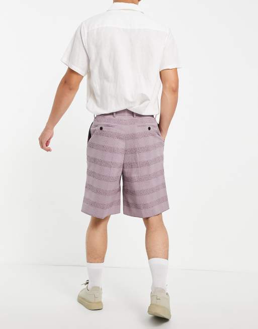 ASOS DESIGN high waist slim smart shorts in lilac seersucker linen, 2 of 4