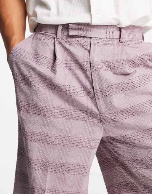ASOS DESIGN high waist slim smart shorts in lilac seersucker linen, 3 of 4