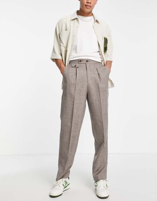 ASOS DESIGN high waist slim smart trouser in brown cross hatch
