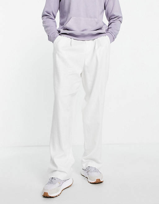 ASOS DESIGN high waist slim smart trouser in white linen mix