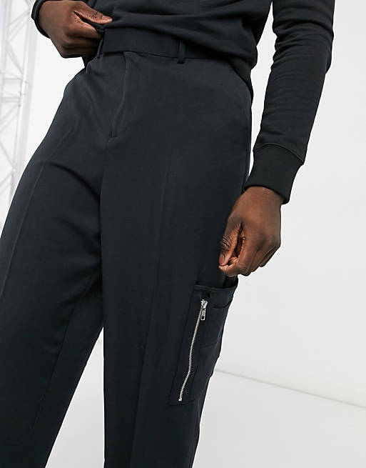 Men high waist slim smart trouser with cargo pocket 