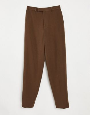 ASOS DESIGN high waist slim smart trousers in brown