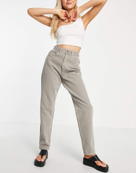 ASOS DESIGN high waist 'slouchy' mom jean in mushroom - BROWN - view 1