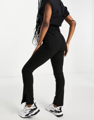ASOS Design High Waist Split Hem Bengaline Pants in Black