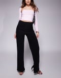[ASOS DESIGN] ASOS DESIGN high waist straight leg pants with side split in black XS Black