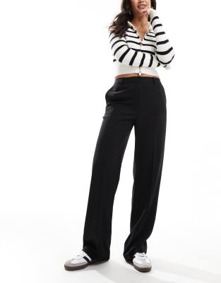 high waist straight leg tailored pants in black