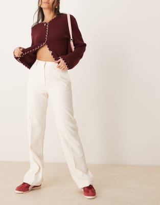 Asos Design High Waist Straight Leg Tailored Pants In Cream-white