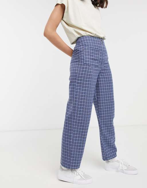 ASOS DESIGN high waist trousers in blue check