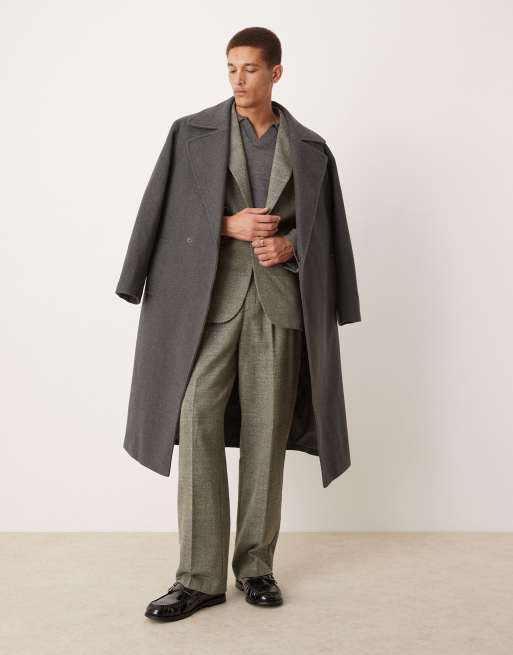 ASOS DESIGN high waist wide leg front pleat suit trousers in green tweed, 5 of 5