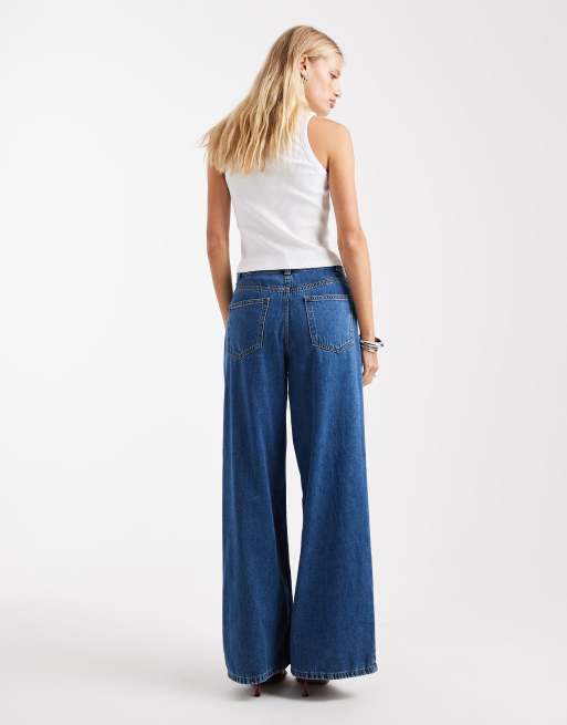 ASOS DESIGN high waist wide leg jeans in midwash blue, 2 of 5