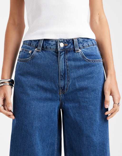 ASOS DESIGN high waist wide leg jeans in midwash blue, 5 of 5