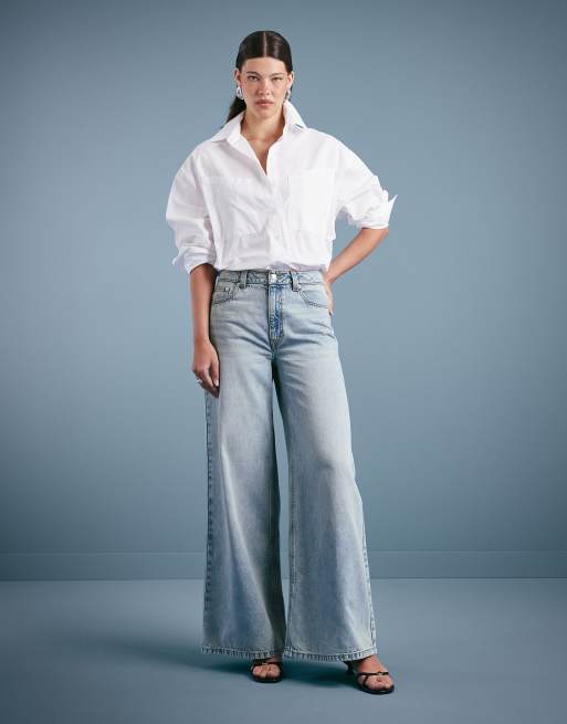 ASOS DESIGN high waist wide leg jeans in vintage wash, 3 of 5