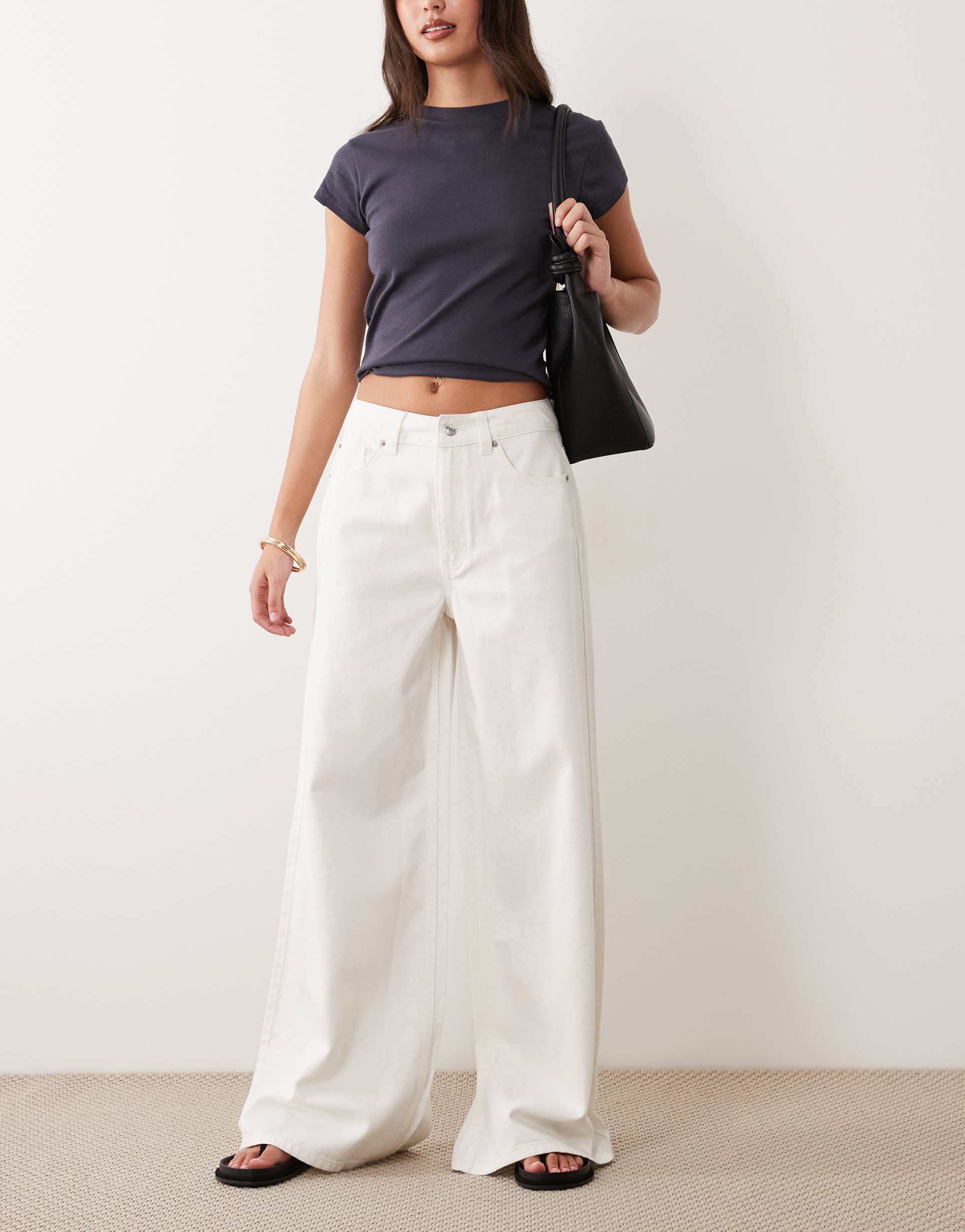 asos design high waist wide leg jeans in white