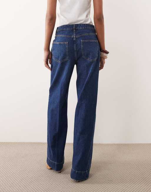 ASOS DESIGN high waist wide leg jeans with front pockets in dark wash, 2 of 5