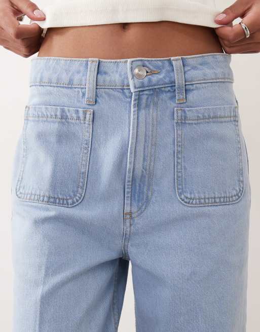 ASOS DESIGN high waist wide leg jeans with front pockets in lightwash, 2 of 5