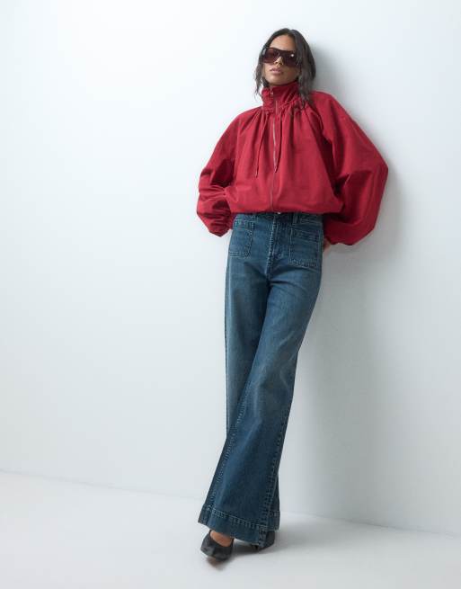 ASOS DESIGN high waist wide leg jeans with front pockets in vintage wash