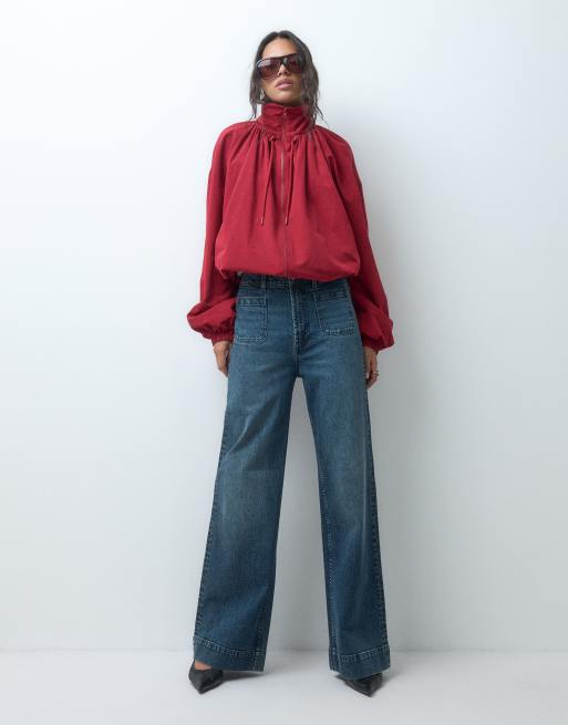 ASOS DESIGN high waist wide leg jeans with front pockets in vintage wash, 5 of 5