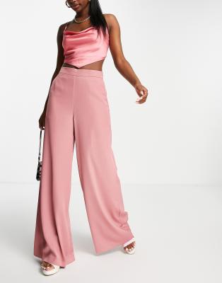 ASOS Design High Waist Wide Leg Pant in Pink