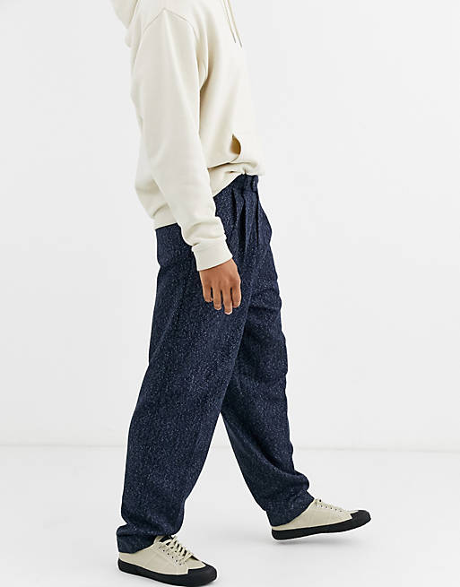 ASOS DESIGN high waist wide leg smart pants in blue wool mix | ASOS