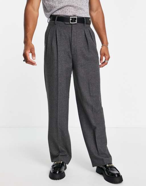 ASOS High Waist Wool Mix Smart Pants With Wide Leg in Grey for Men