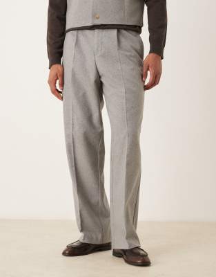 ASOS DESIGN high waist wide leg suit trousers in light grey felt
