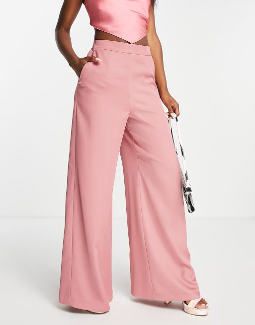 ASOS DESIGN high waist wide leg trouser in pink