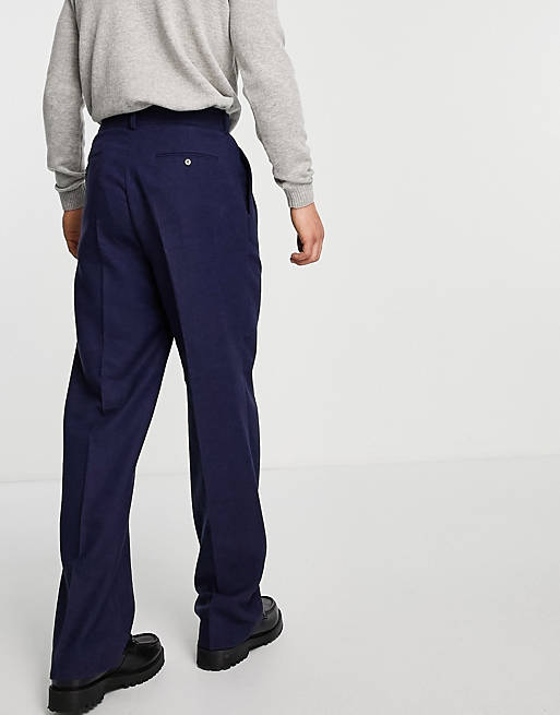 ASOS DESIGN high waist wide leg wool mix suit pant in navy twill
