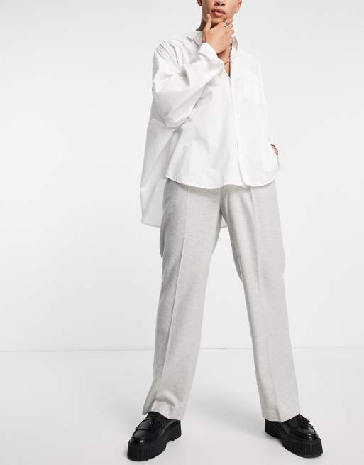 ASOS DESIGN high waist wide leg wool mix suit trouser in ice grey twill