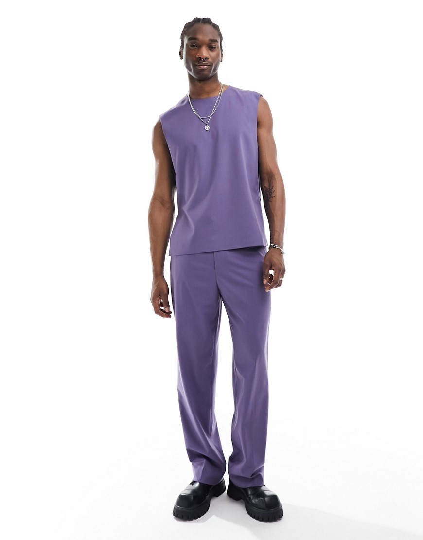 Asos Design High Waist Wide Suit Pants In Purple-gray